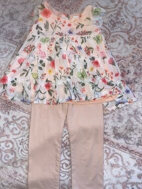 Rare Editions Floral Tiered Tunic with Pale Pink Leggings